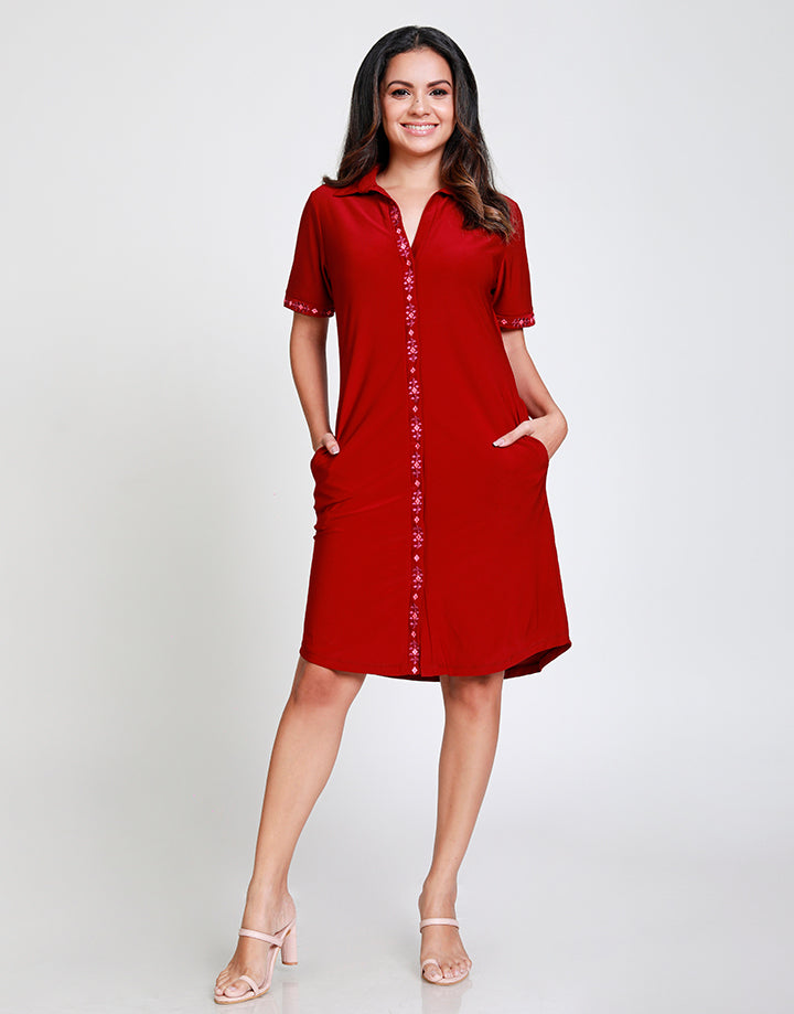 Embroidered Dress with Short Sleeves