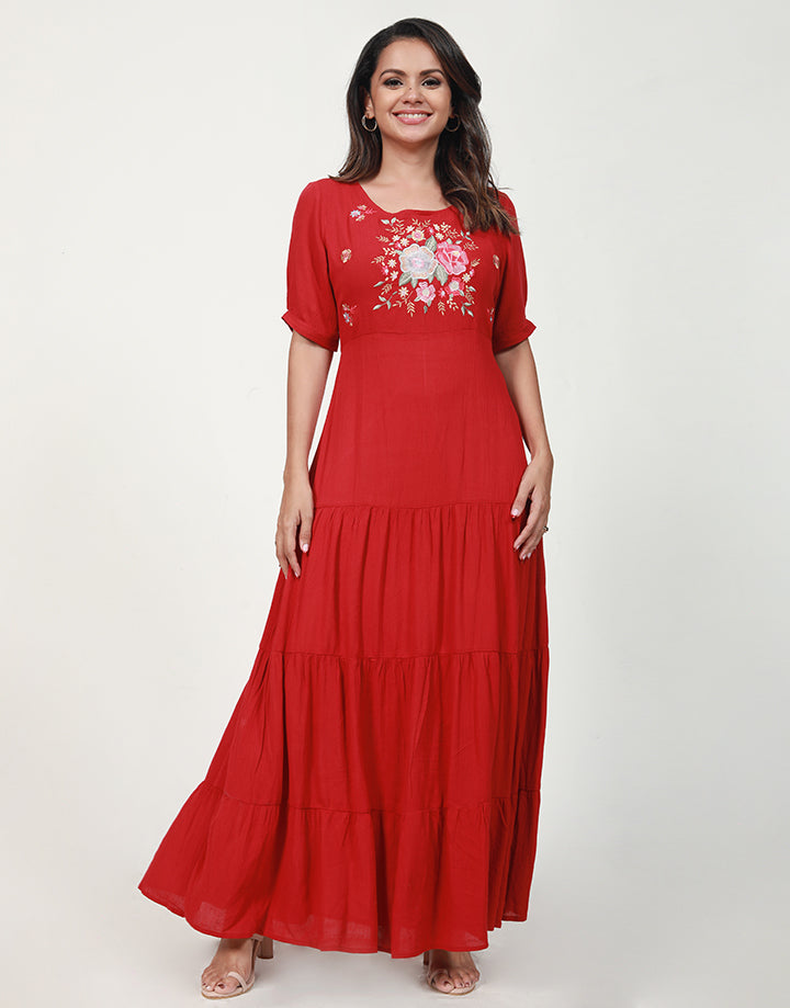 Embroidered Tiered Maxi Dress