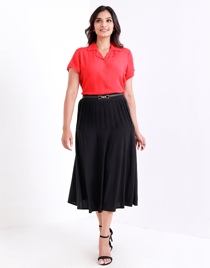 Flared Pleated Midi Skirt