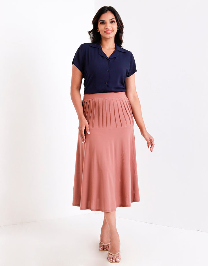 Flared Pleated Midi Skirt