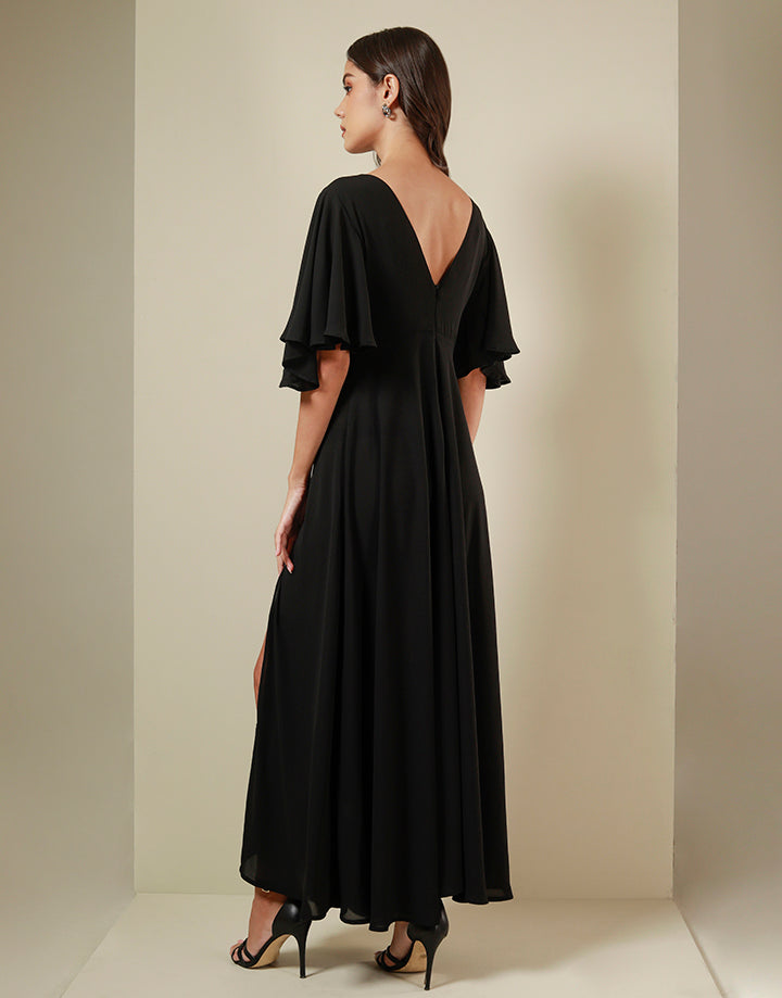 Flared Sleeves Crossover Neck Dress