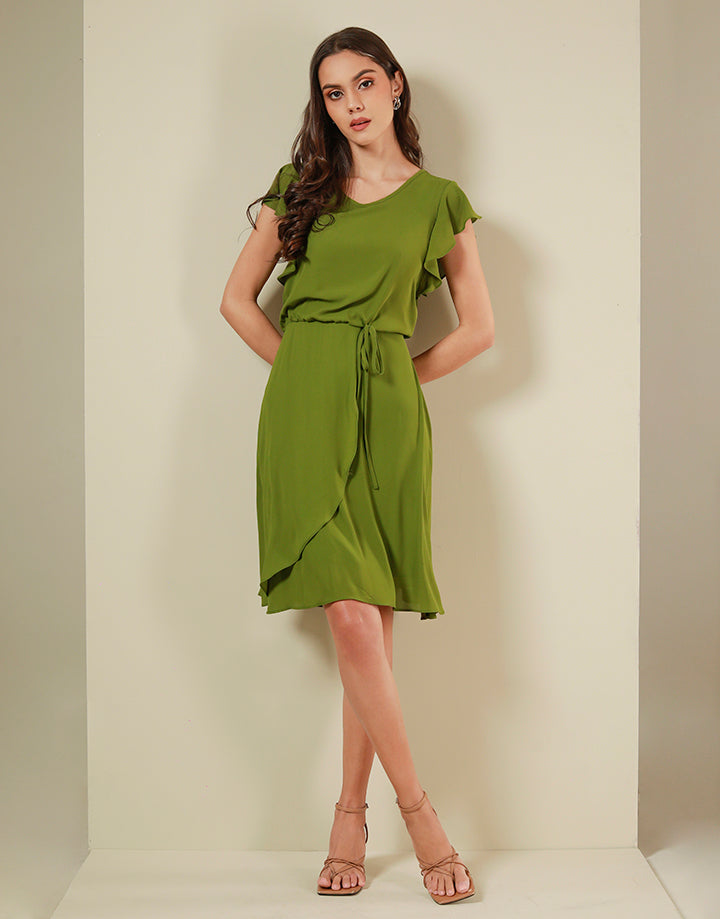 Flared Sleeves Dress with Overlapped