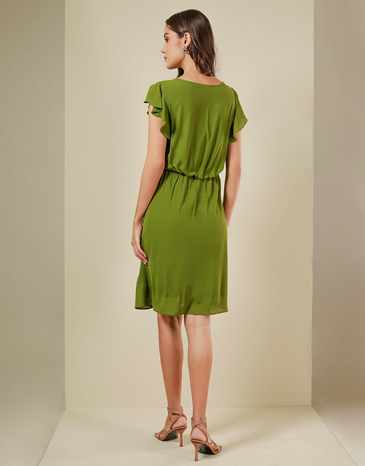 Flared Sleeves Dress with Overlapped