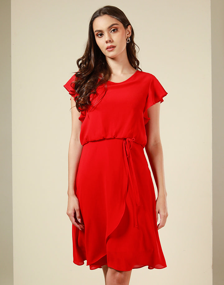 Flared Sleeves Dress with Overlapped