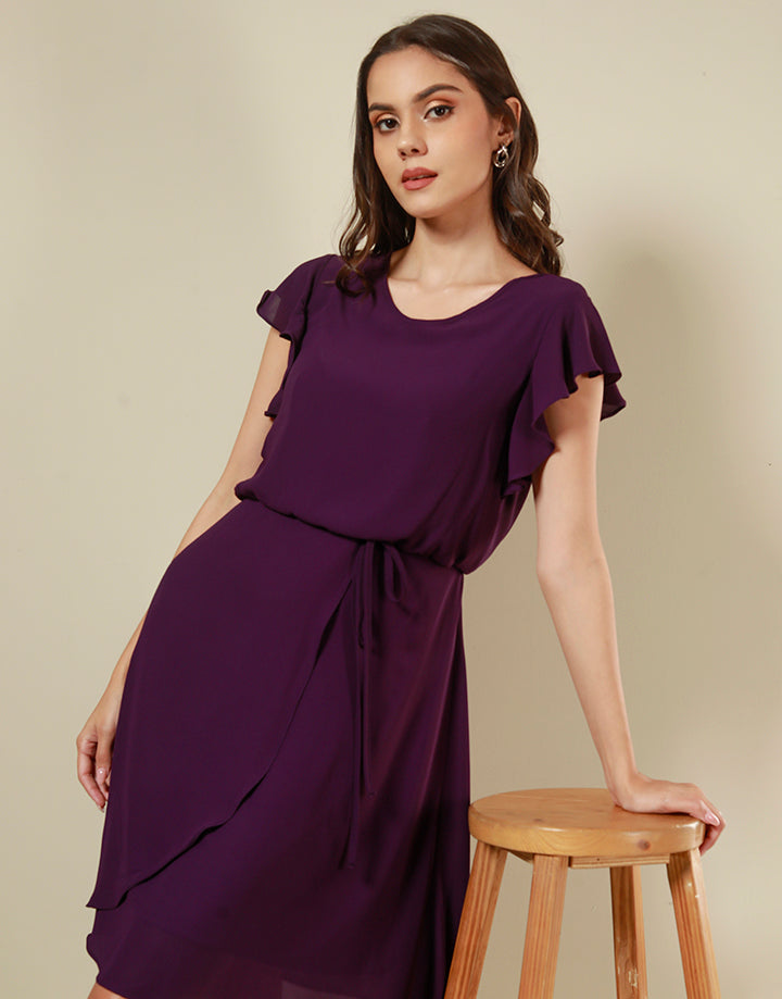 Flared Sleeves Dress with Overlapped