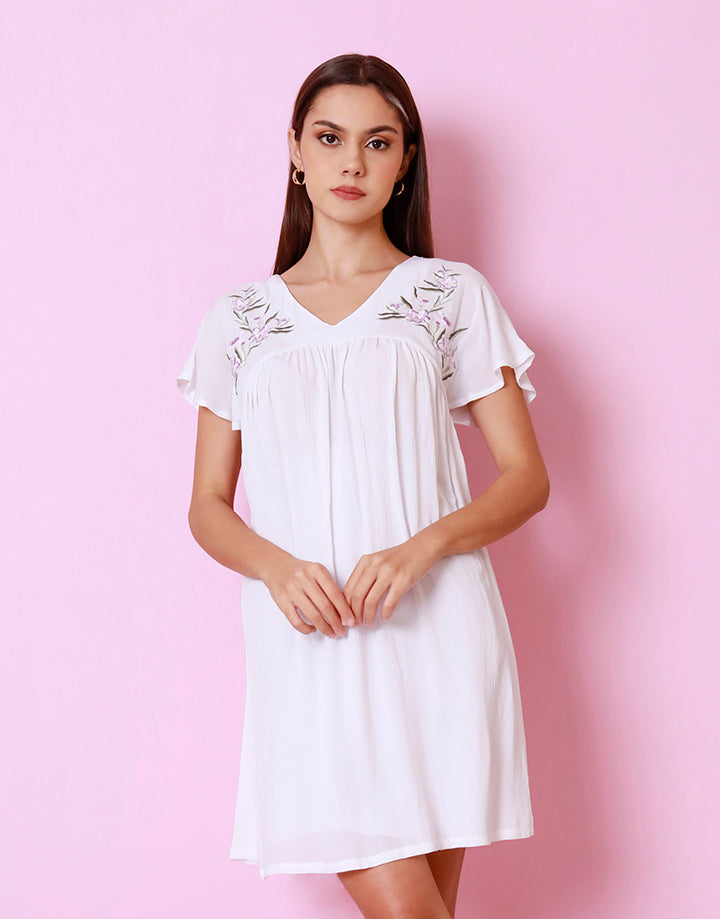 Flared Sleeves Embroidered Dress with Empire Waist