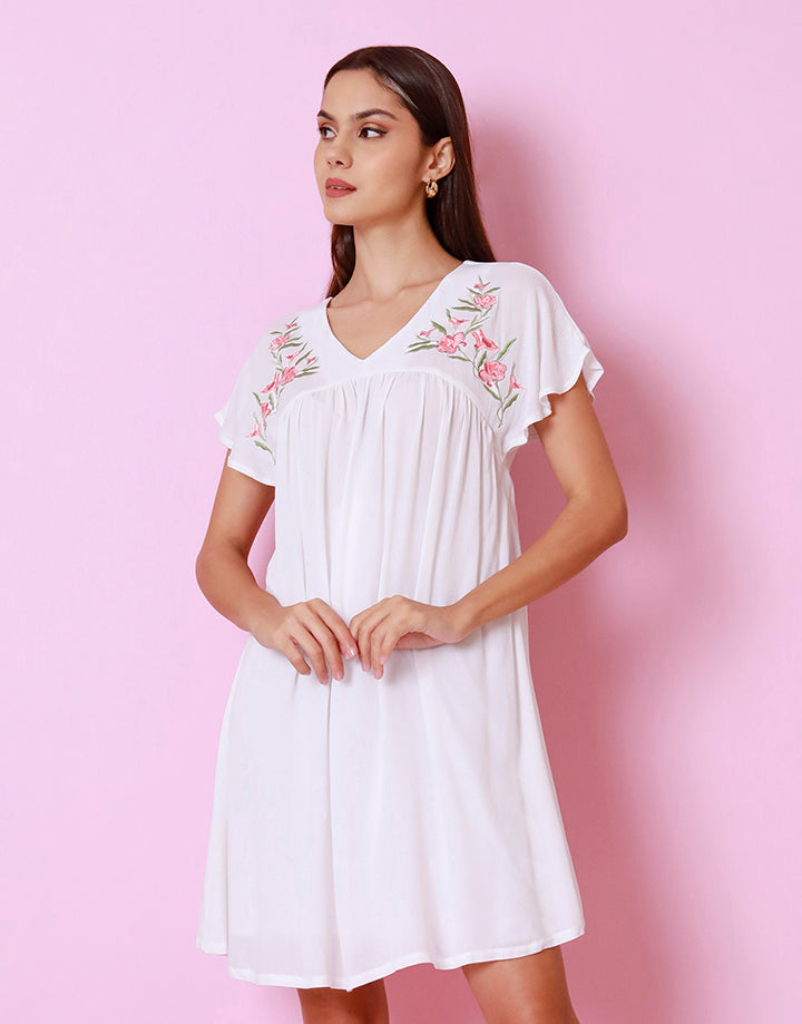 Flared Sleeves Embroidered Dress with Empire Waist