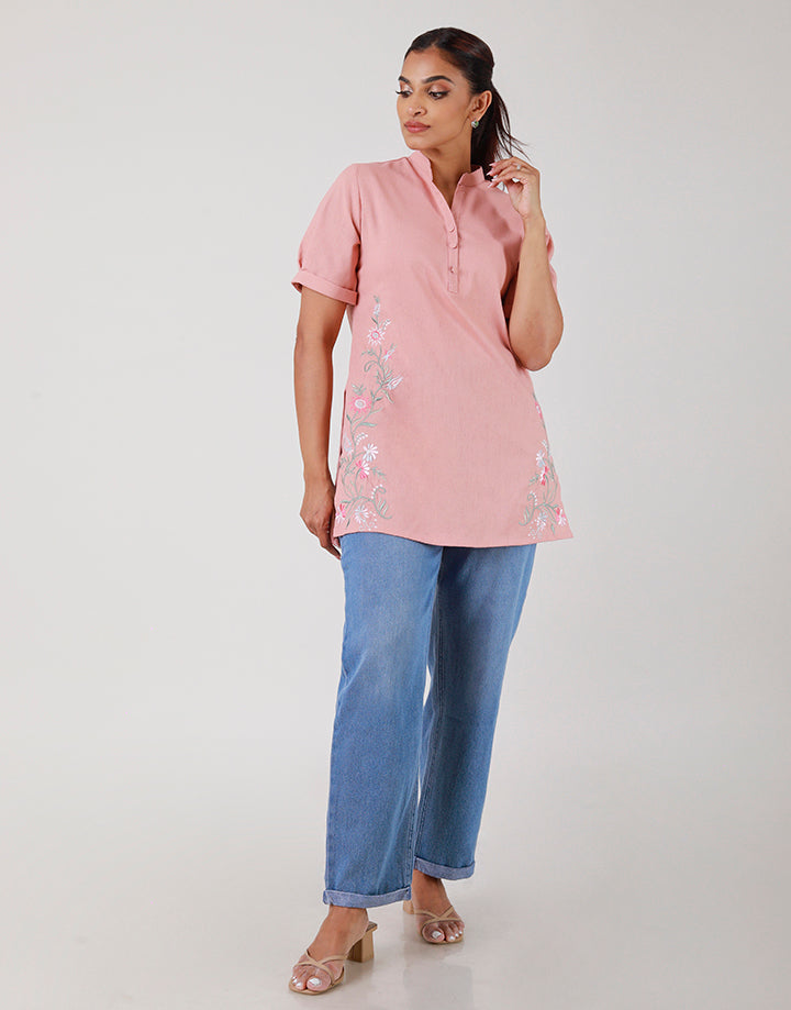 Floral Embroidered Kurtha with Folded Sleeves