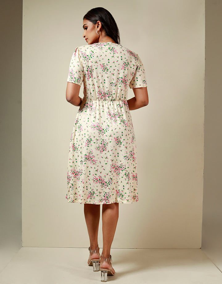 Floral Flutter Sleeve Knit Midi Dress