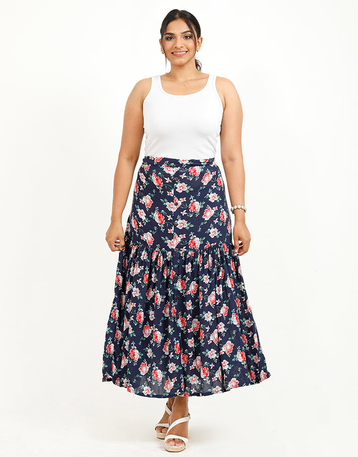 Floral Maxi Skirt with Buttons