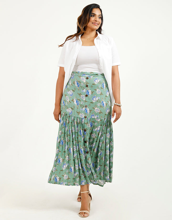 Floral Maxi Skirt with Buttons