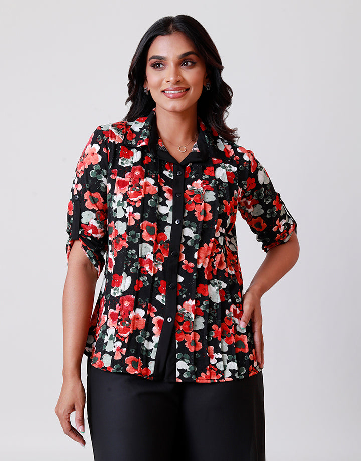 Floral Print Collared Blouse