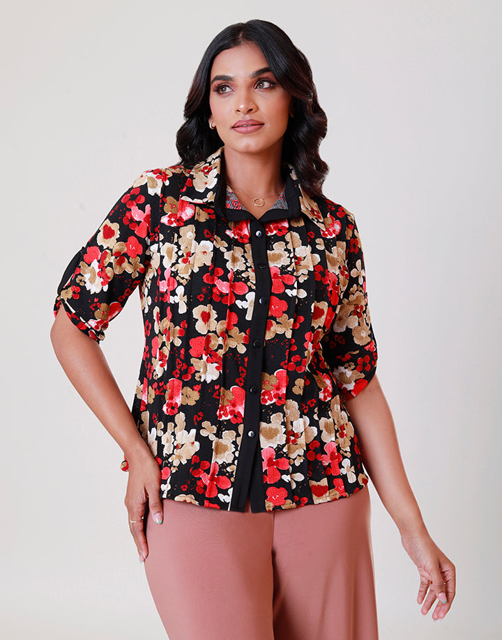 Floral Print Collared Blouse