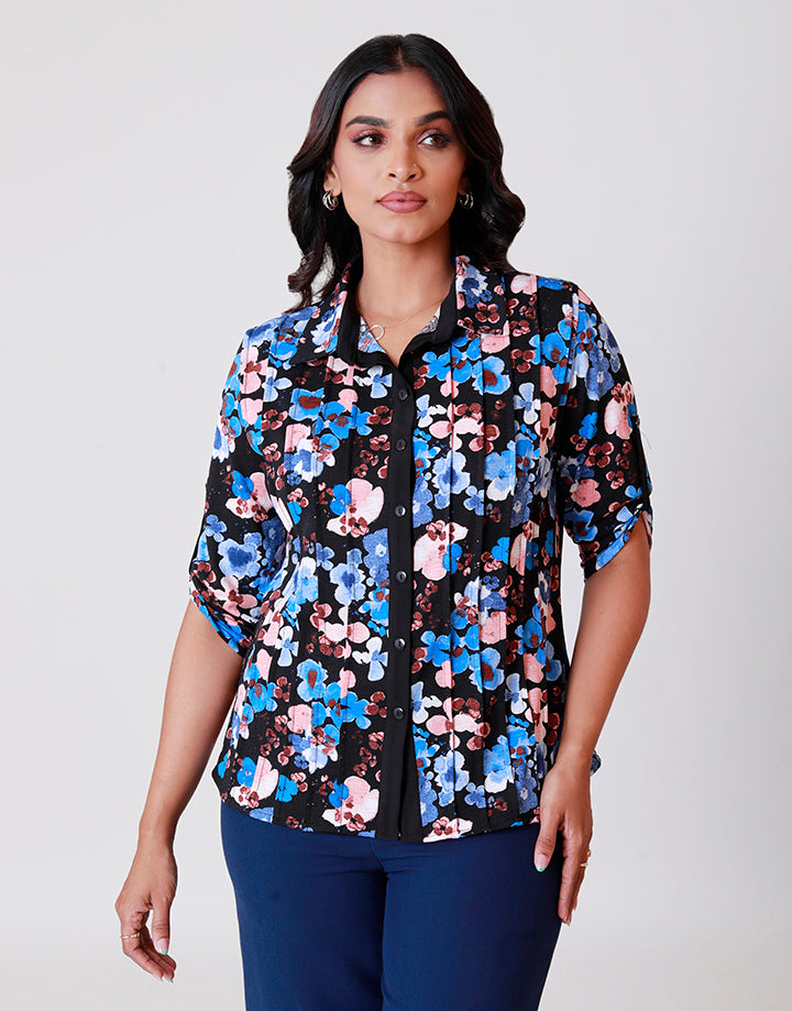 Floral Print Collared Blouse