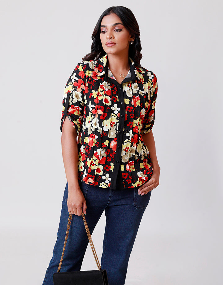 Floral Print Collared Blouse