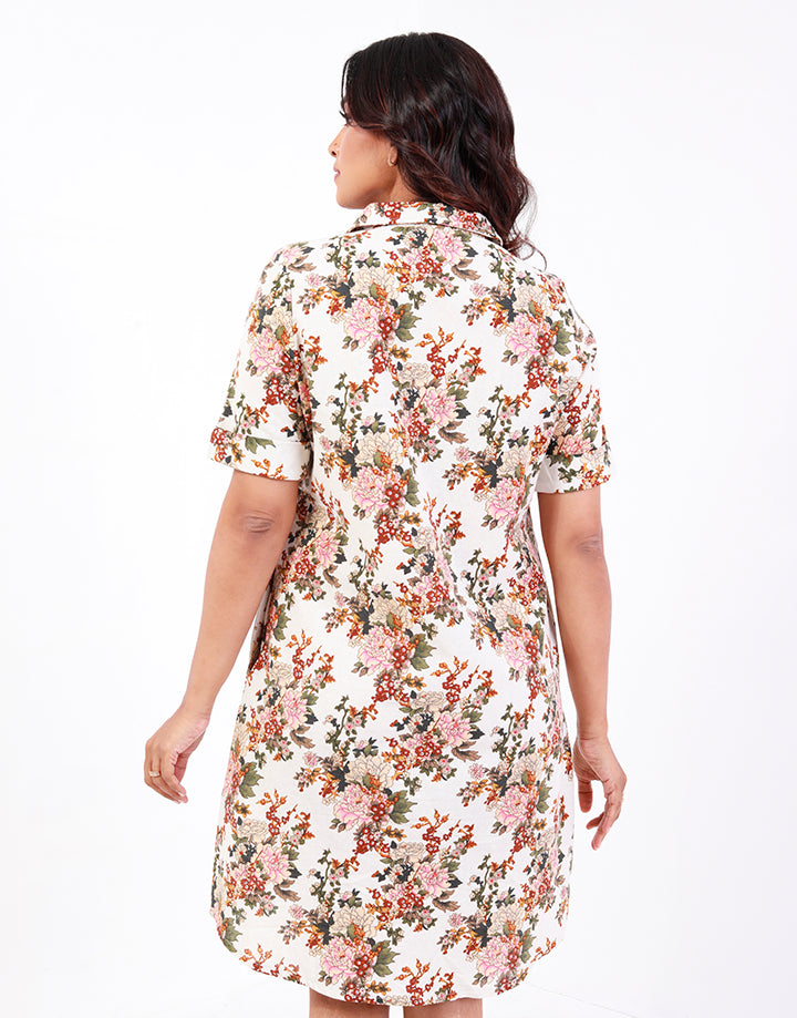 Floral Print Dress with Folded Sleeves