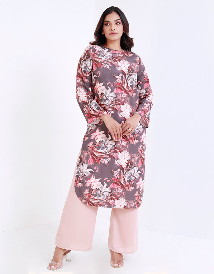 Floral Print Kurtha with Side Slits