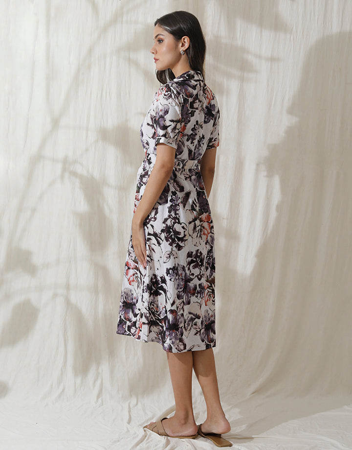 Floral Print Shirt Dress with Belt