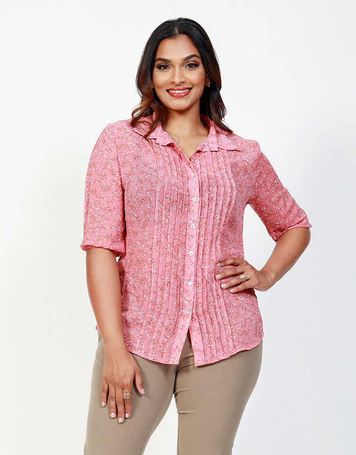 Floral Printed Blouse with Pintucks