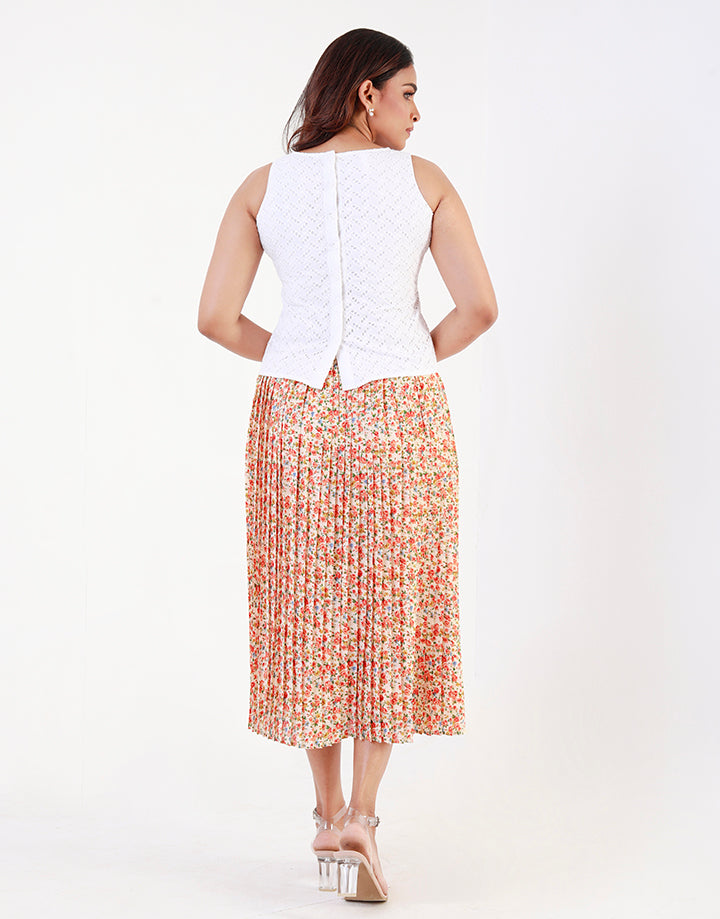 Floral Printed Pleated Midi Skirt