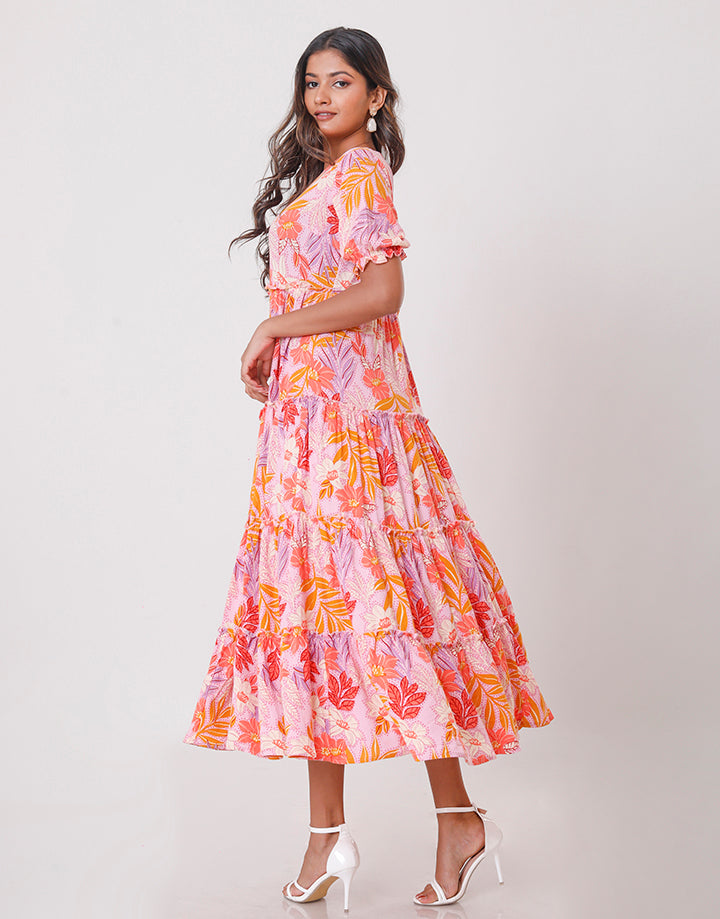 Floral Print with Tiered Elegance Dress