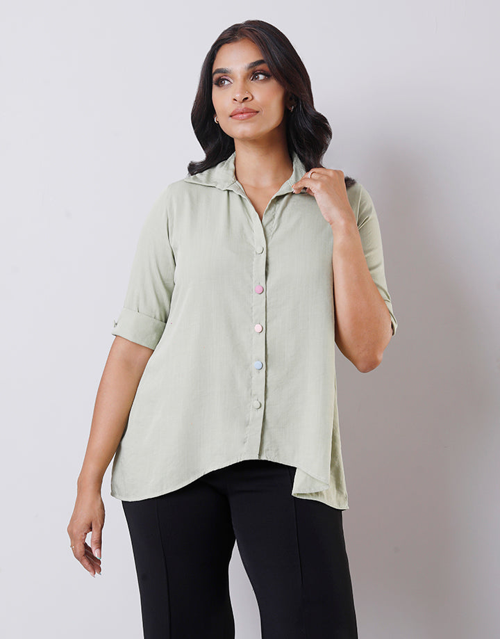 Folded Sleeves Blouse with Colour Buttons