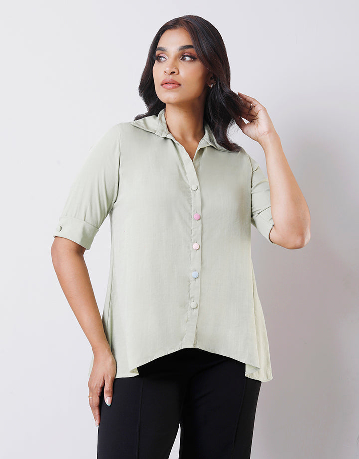 Folded Sleeves Blouse with Colour Buttons