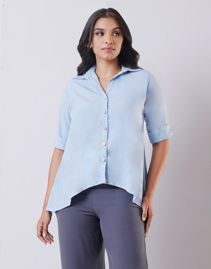 Folded Sleeves Blouse with Colour Buttons