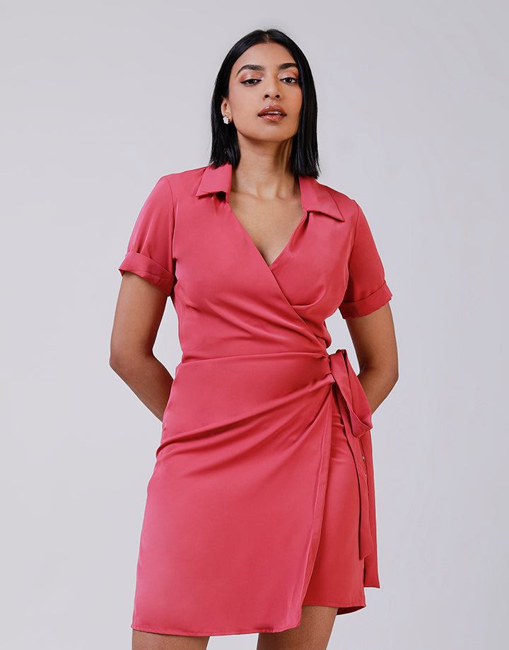 Folded Sleeves Wraparound Dress