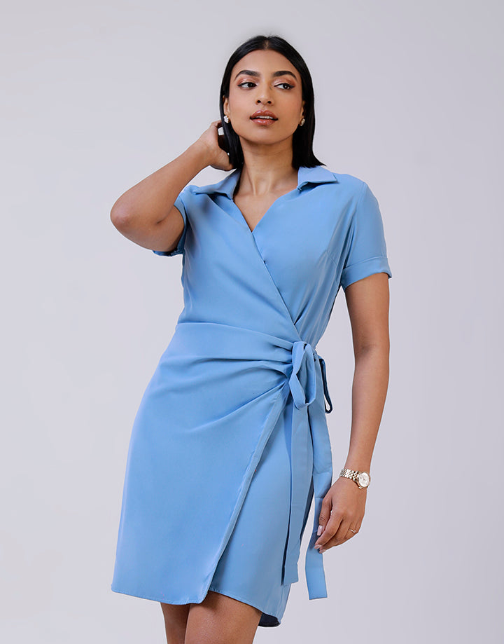 Folded Sleeves Wraparound Dress