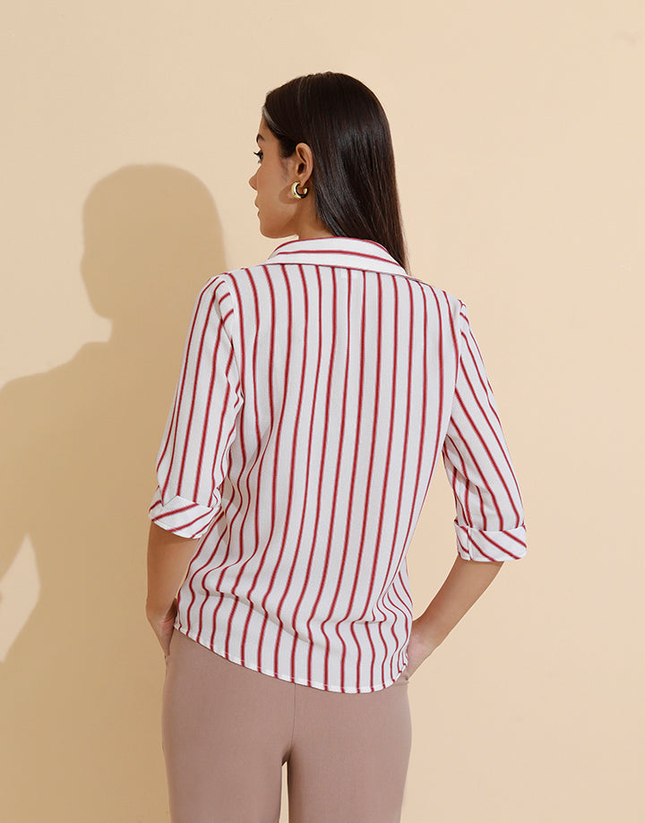 Folder Sleeves Striped Top with Collar