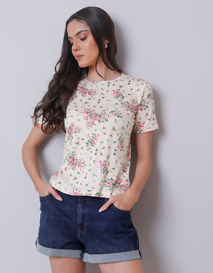 Foral Print T-Shirt with Short Sleeves