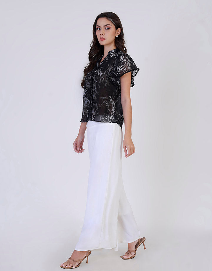 Frill Sleeve Top with Ladder Lace