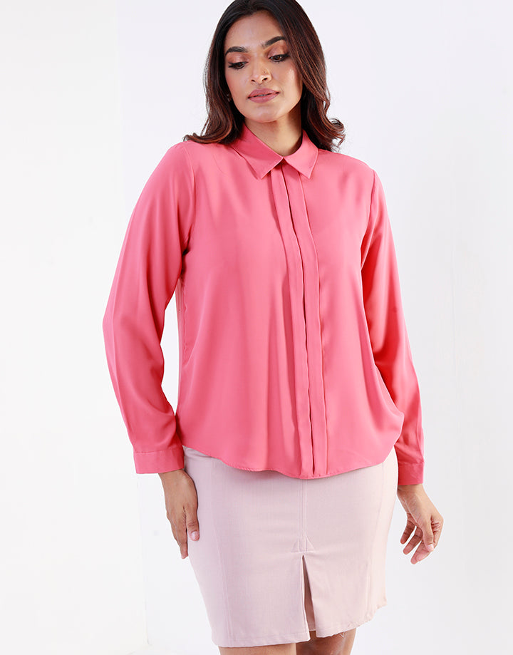 Front Box Pleated Long Sleeves Top