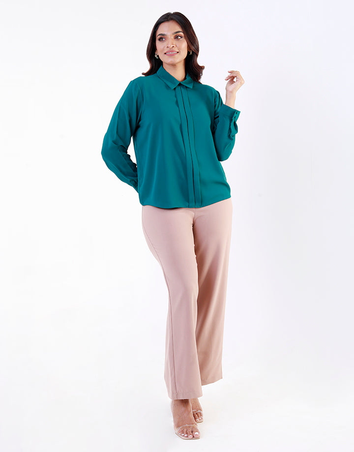 Front Box Pleated Long Sleeves Top