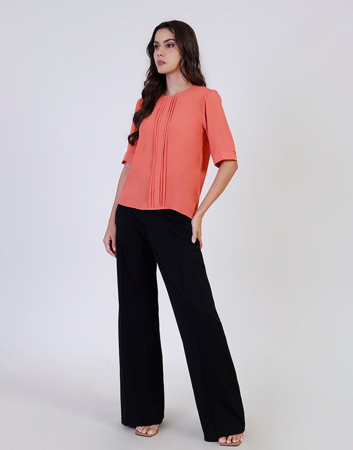 Front Pleated Top with Back Keyhole