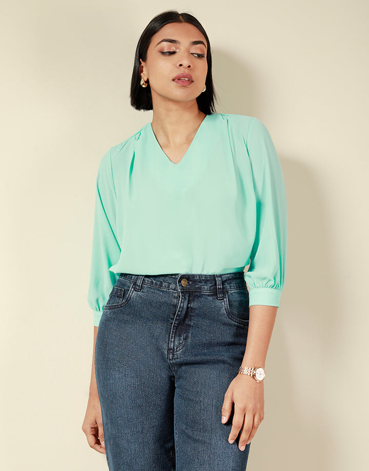 Georgette V-Neck Top ¾ Sleeves