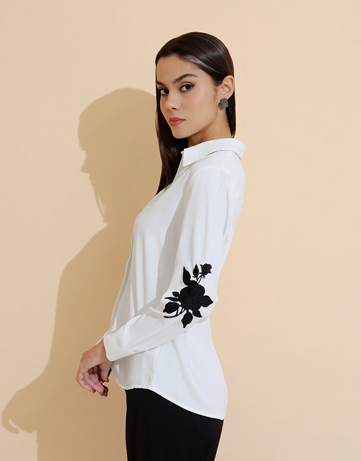 Hand Embroidered Long Sleeves Collar Shirt