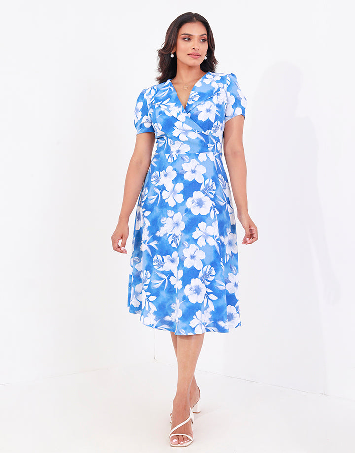 Hibiscus Print Lapel Collar Dress