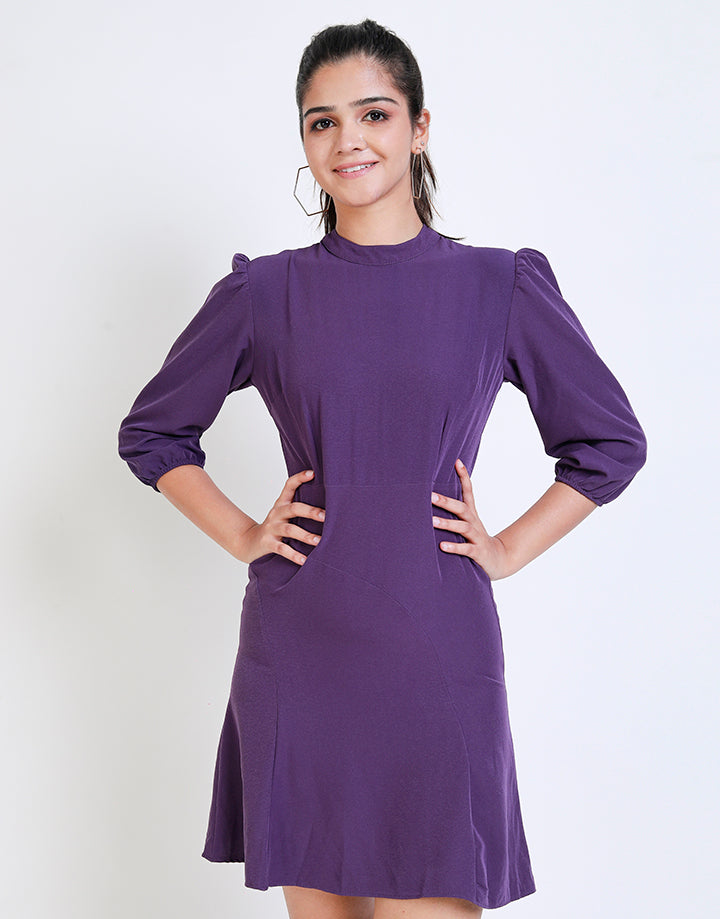 High Neck Dress with Bishop Sleeves