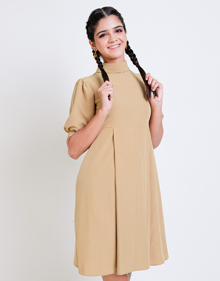 High Neck Dress with Box Pleat