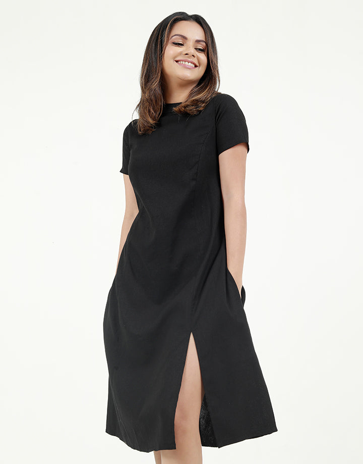 High Neck Dress with Front Slit