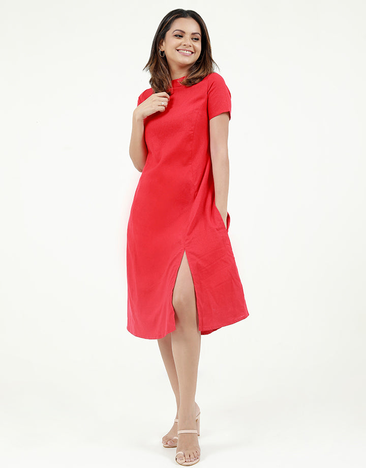 High Neck Dress with Front Slit