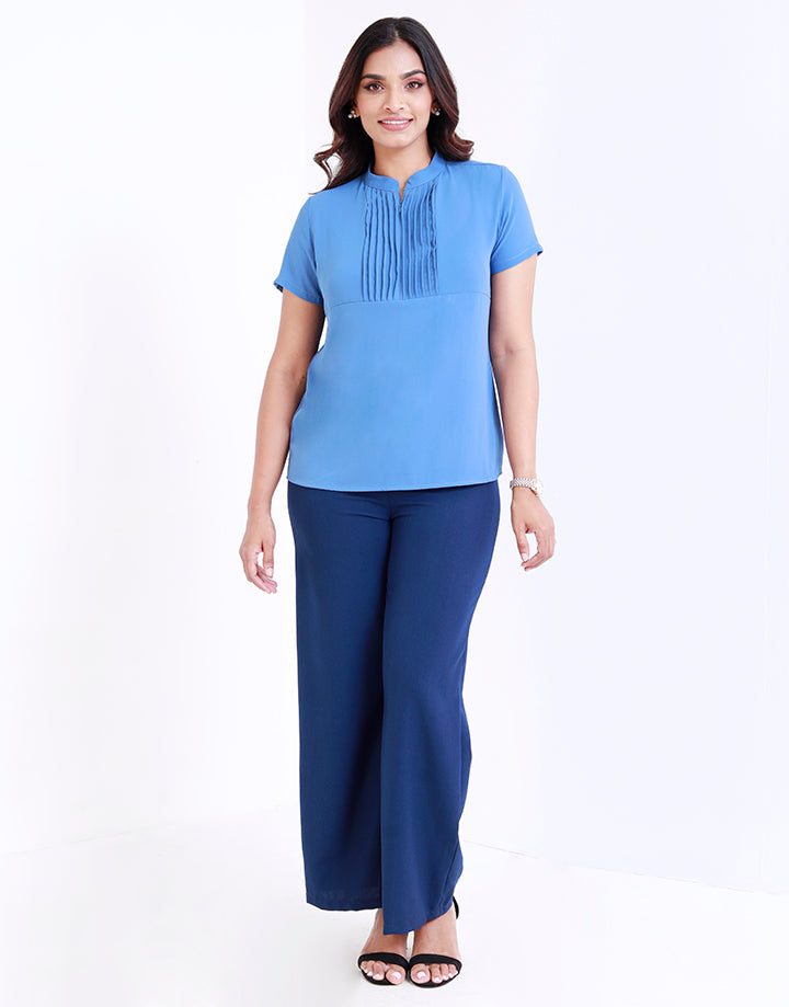 High Neck Pintuck Top with Zipper