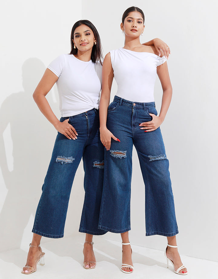 Reviz High Rise Ripped Wide Leg Jeans