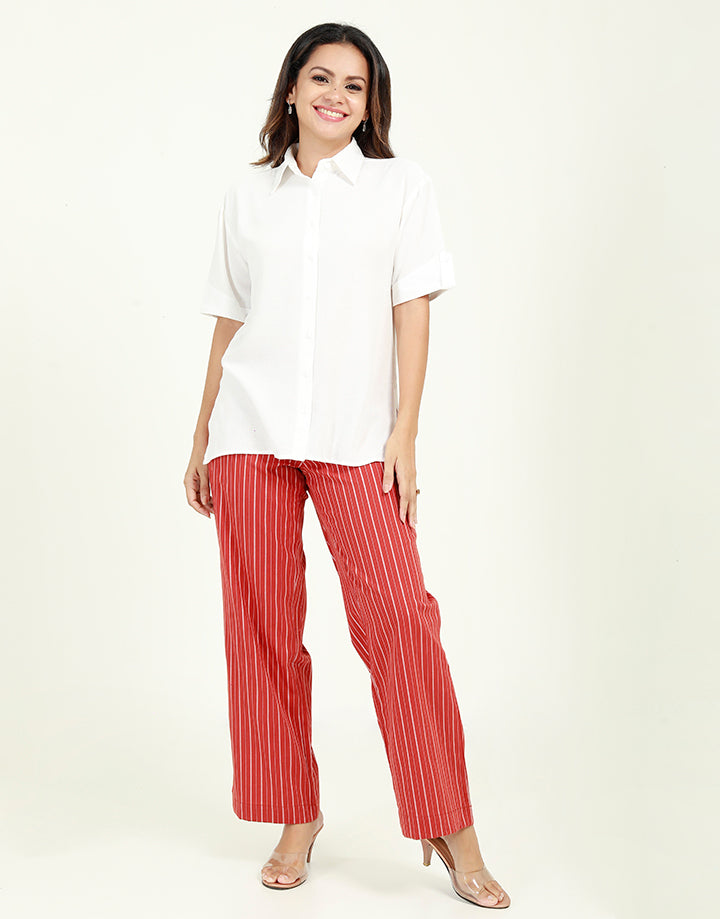 High Waisted Linen Pant in Stripes