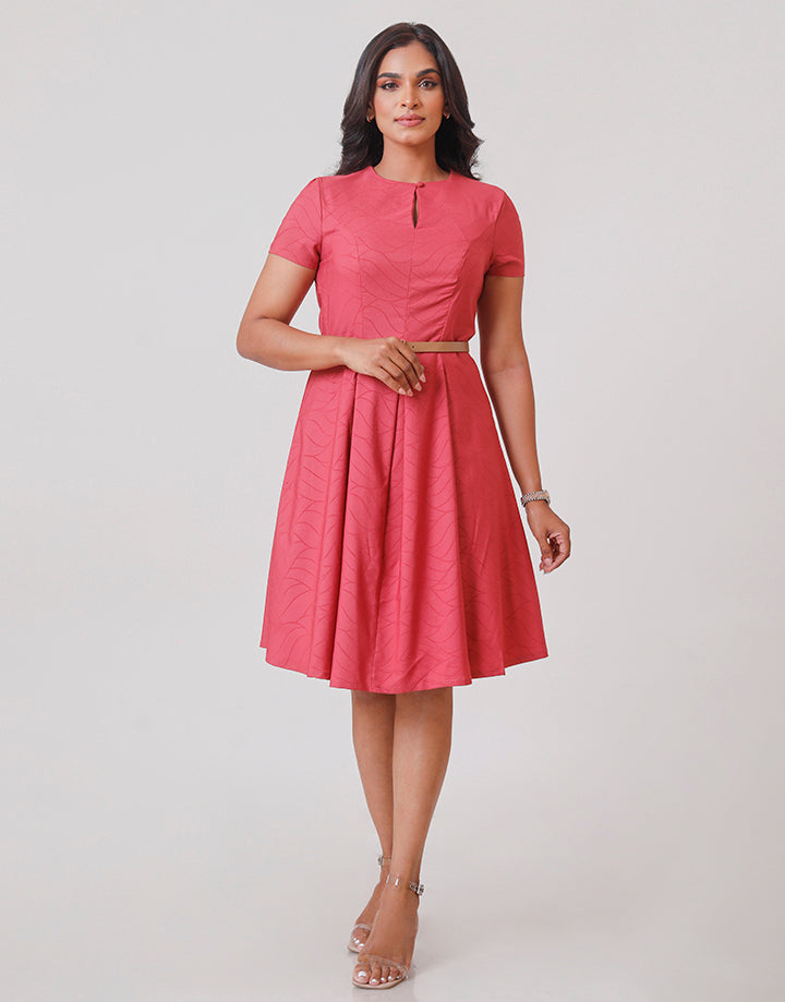 Keyhole Front Box Pleat Skirt Dress