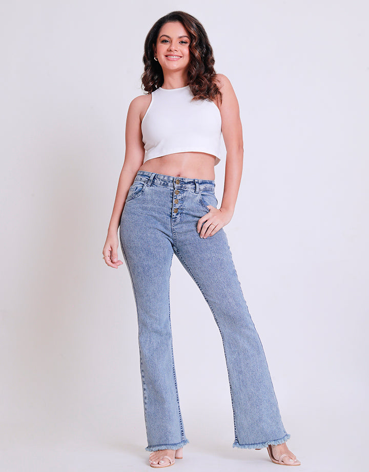 Ladies Hight Waist Raw Hem Jean 209A