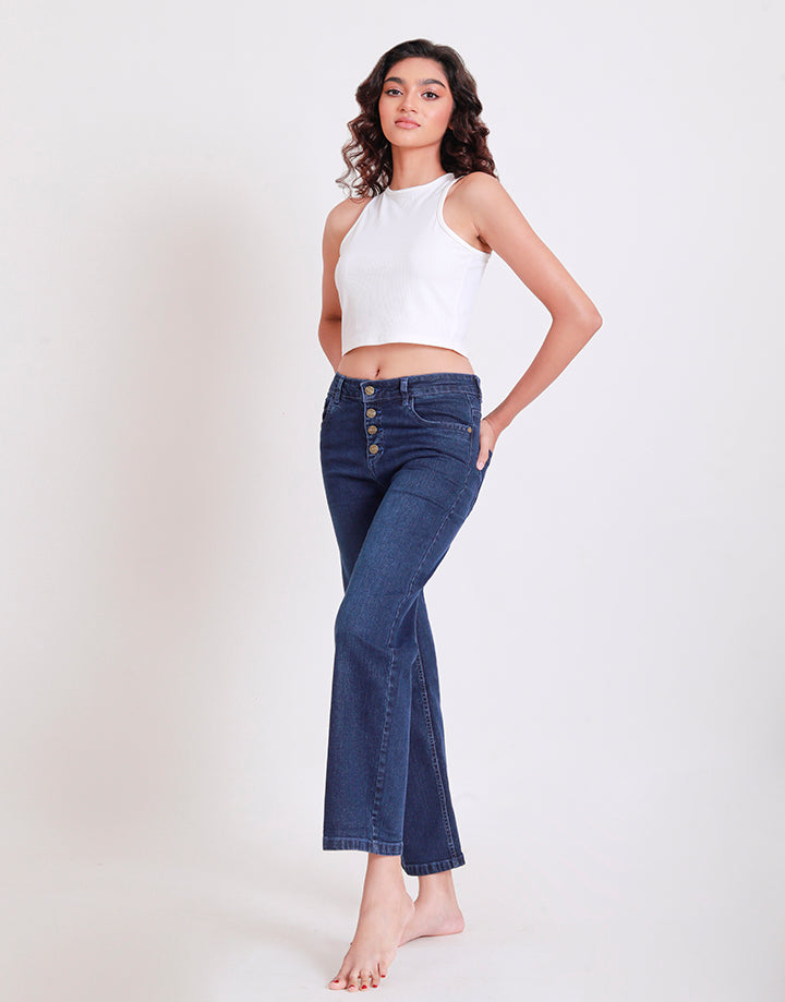 Ladies Wide Leg Jeans with Buttons 213ST