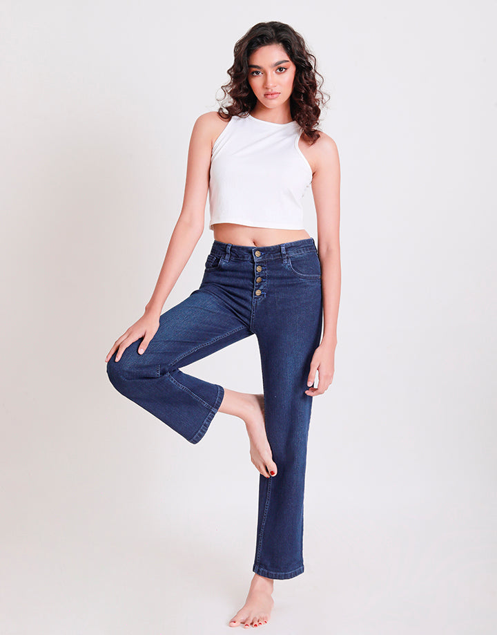 Ladies Wide Leg Jeans with Buttons 213ST